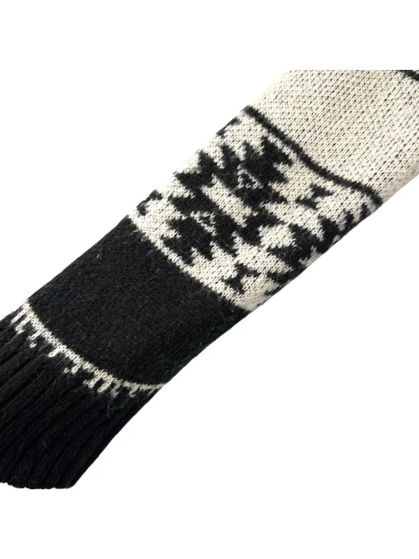 United States Sweaters Black Beige Open Cardigan Large Fringe Hem Aztec Boho - Image 4