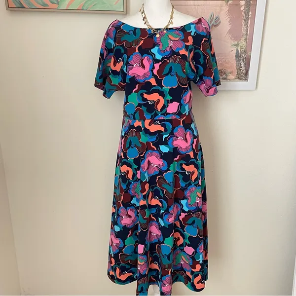 Boden Cynthia Floral Midi Tea Length Dress in US 6R - Image 4