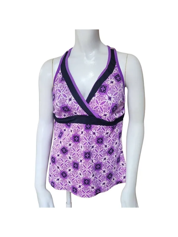 St. John's Bay Women's Purple Patterned Racerback Tankini Top Size 14 - Image 2