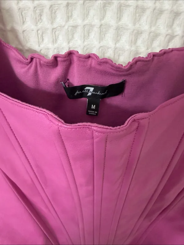 7 For All Mankind Faux Leather Pink Smocked Corset Bustier Top Medium - Image 2