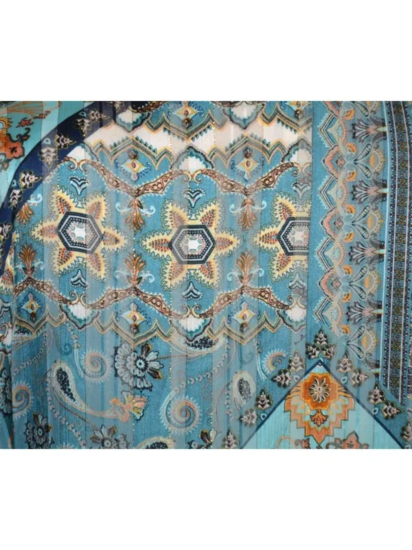 Umgee Womens S/M Blue Paisley Metallic Kimono Duster Boho Open Front Cardigan - Image 11