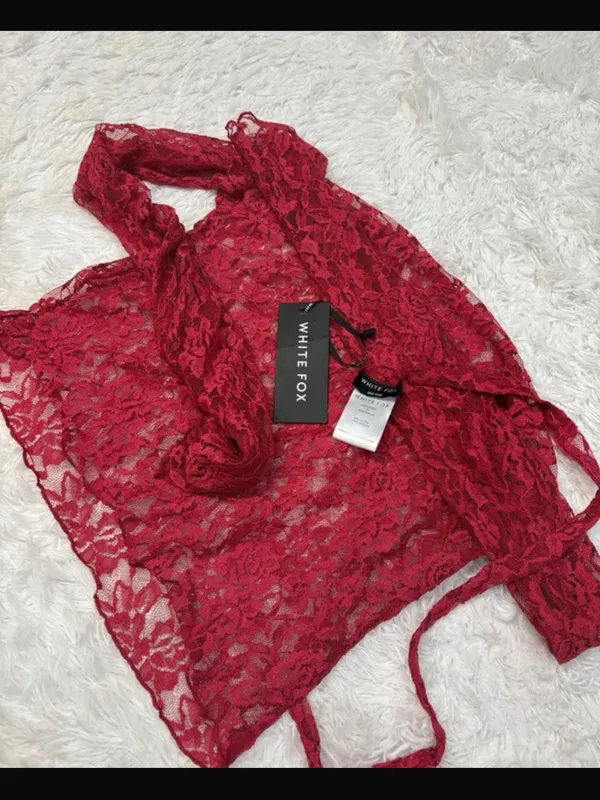 NWT white fox it’s a love story lace top in berry OS - Image 7