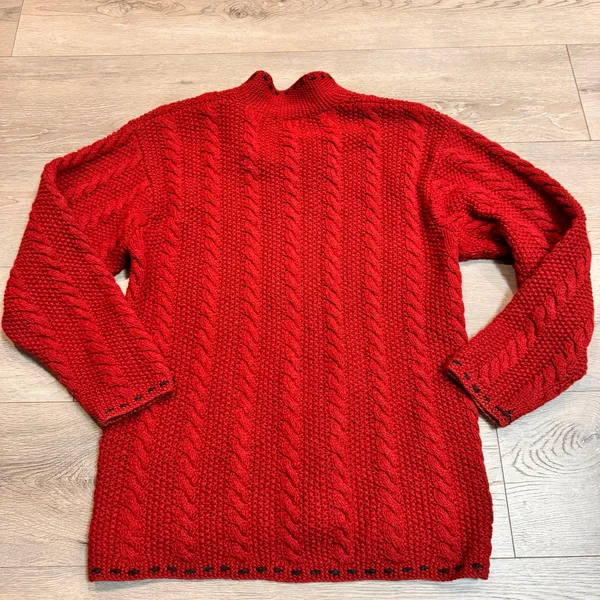 Nomadic Traders Wool Cable Knit Cardigan Sweater‎ Full Zip Pockets Red Medium M - Image 2