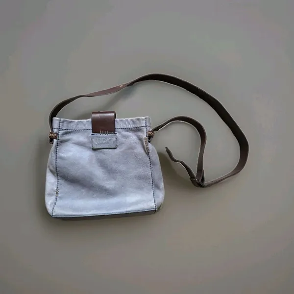 Vintage Lucky Brand Crossbody Bag Leather Purse Gray Brown Accents - Image 8