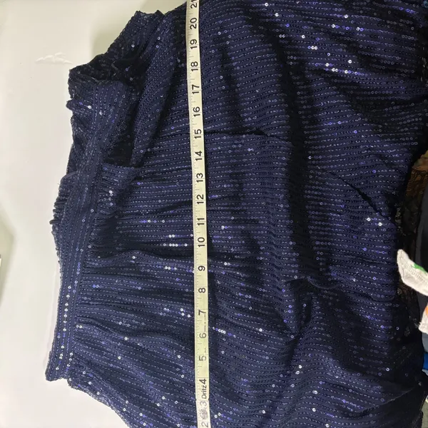 Navy Blue Sequin Wrap V-Neck Long Sleeve Lace Trim Cocktail Dress Evening Party - Image 16
