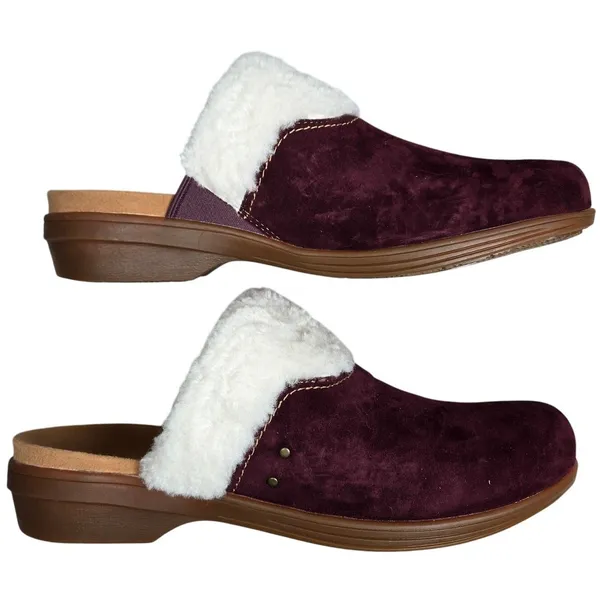 Waco Shoe Company Northridge Cozy Women's Burgundy Suede Shearling‎ Clogs 10B - Image 6