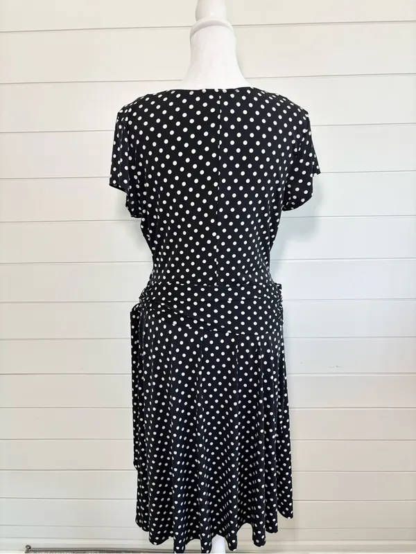 AB‎ Studio Black and White Polka Dot Wrap Midi Dress Size L - Image 4