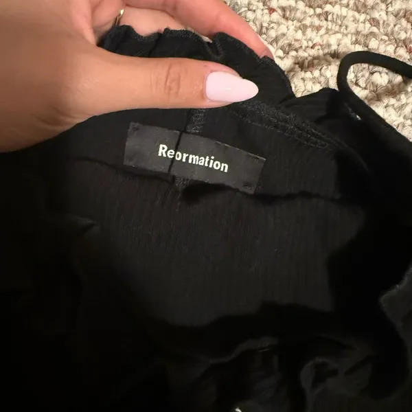 Reformation Bri Black Ribbed Knit Ruffle Thin Strap Mini Dress - Size Small - Image 2