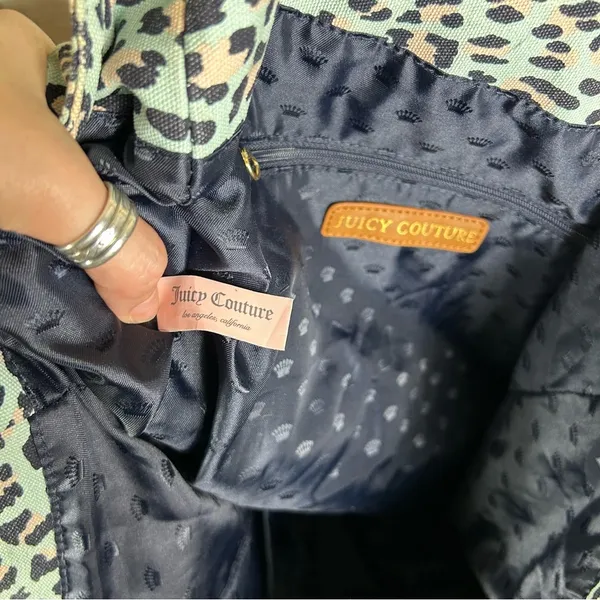 Juicy Couture | Teal Leopard Print Y2k Large Tote Bag - Image 6