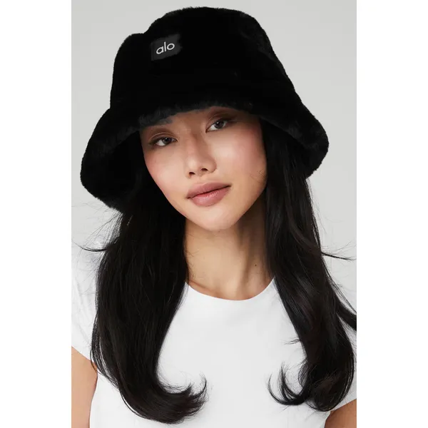 Alo Yoga Faux Fur Bucket Hat Black S/M - Image 7