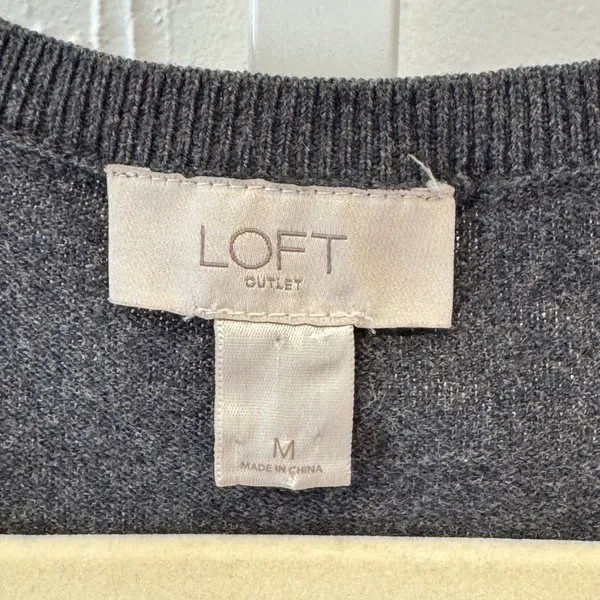 Loft Outlet Gray Rhinestone Embellished Cotton Cardigan Sweater Medium Holiday - Image 6
