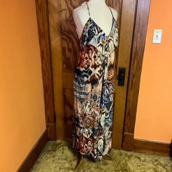 Lani Boho Plunging Maxi Dress Crochet Back Earthy Festival Hippie Chic Size M - Image 7