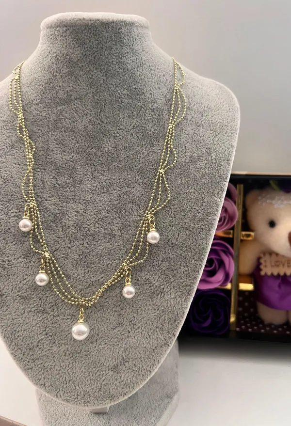 Gold Plated Pearl Necklace - Image 3