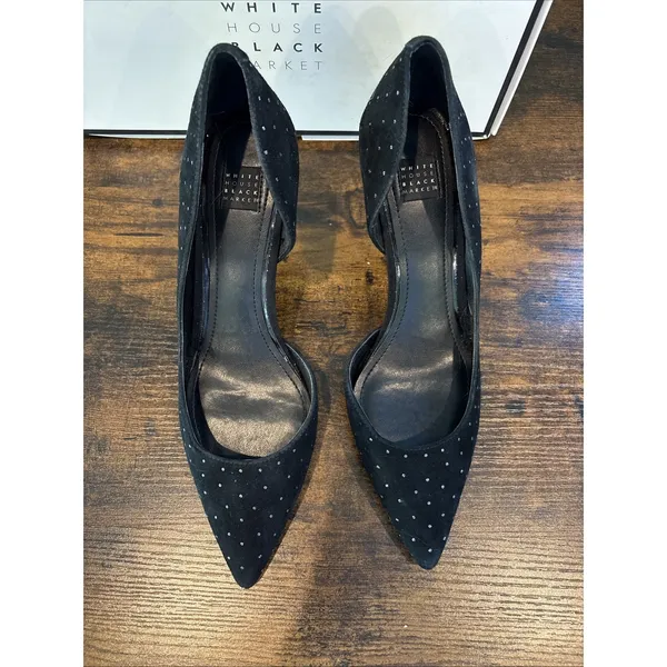 White House Black Market Black Ella Studded High Heel Open Pumps Size 8‎ Shoes - Image 4