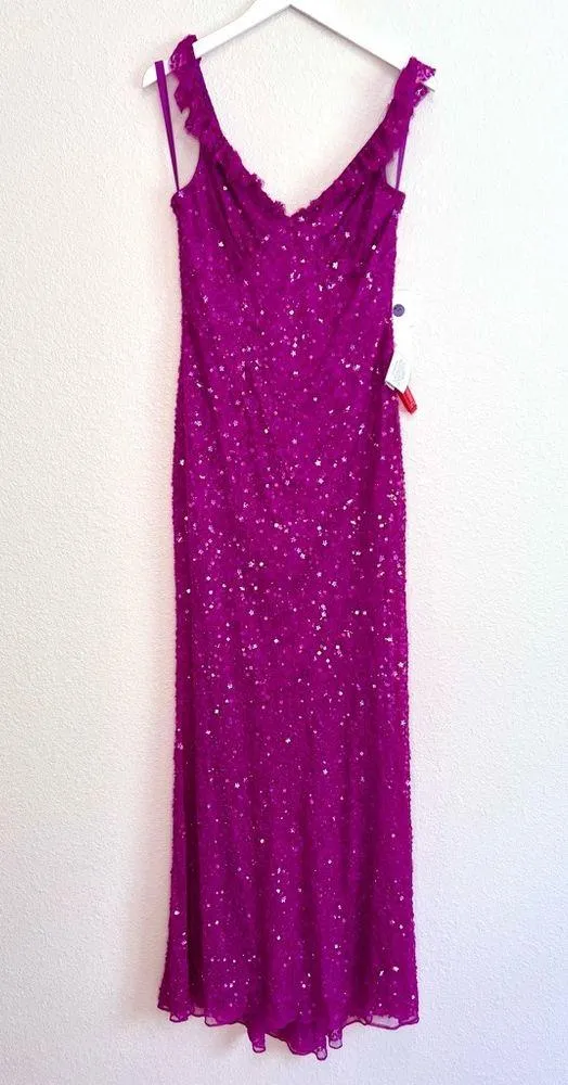 Mac Duggal 5674 Ruffle V-Neck Sequin Dress NWT Size 10 - Image 3
