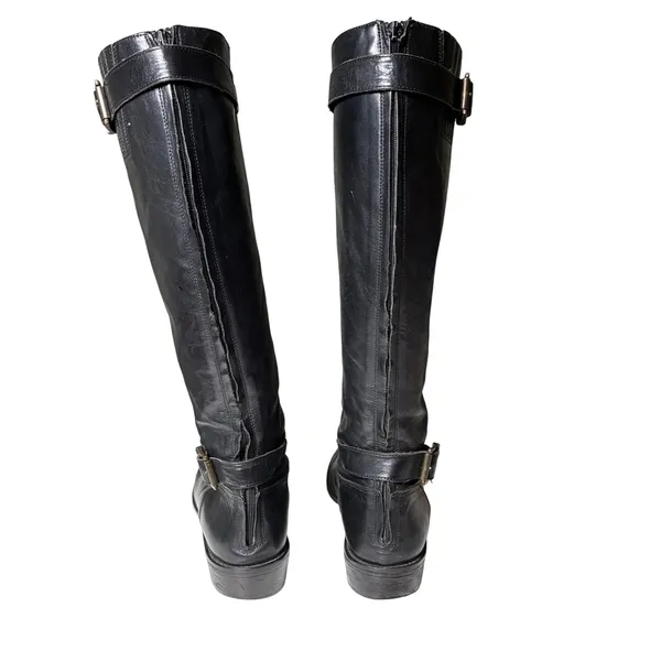 Saks Fifth Avenue Black Leather Riding Boots Buckle Made in Italy EU 41 - Image 4