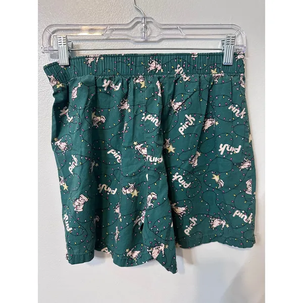 Victoria's Secret PINK Pajama Shorts Green Holiday Dog Christmas Lights XS - Image 2