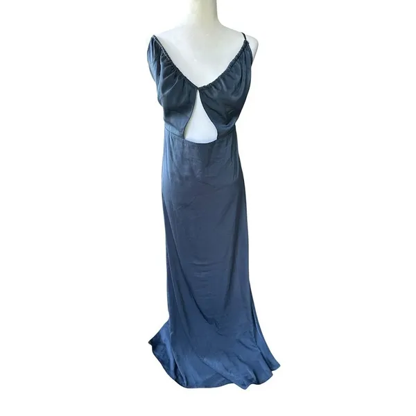 Showpo Lisah Maxi Dress 10‎ Navy Satin Cutout Sleeveless Formal Evening Wedding - Image 2