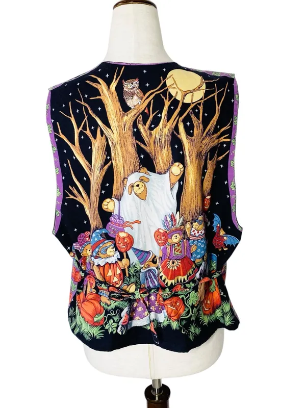 VINTAGE Halloween Bears Vest Black Size XL - Image 7