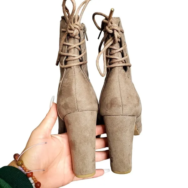 Bamboo‎ Tan Suede Lace Up Platform Booties - Image 2
