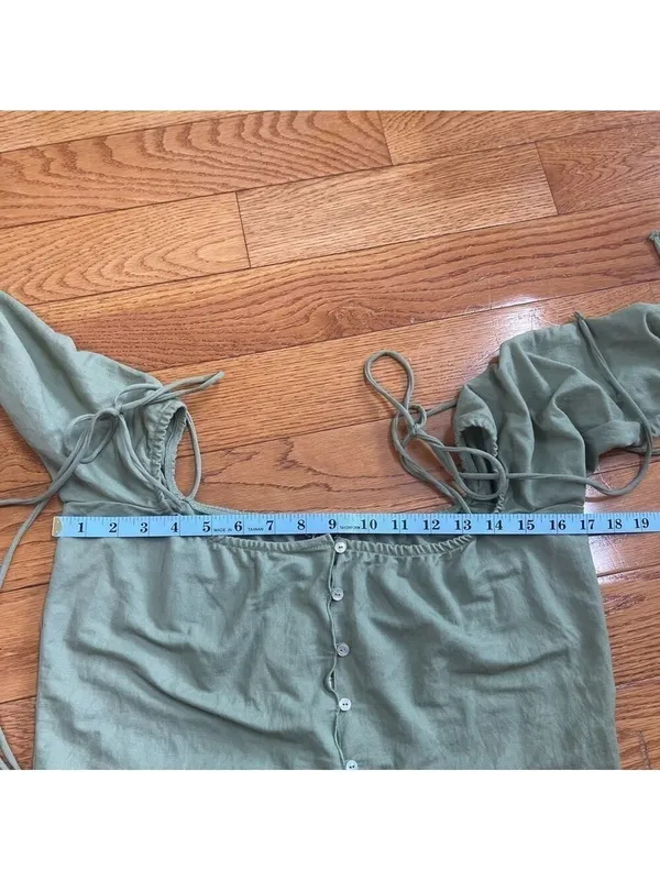 Zara Flowy Tank Top Tie Shoulders Spaghetti Straps Long Sleeve Green Sz M - Image 12