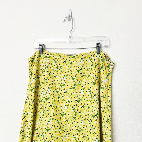 [LOFT] Yellow Floral Print Linen Blend High Waist Side Slit Midi Skirt Size 14 - Image 5