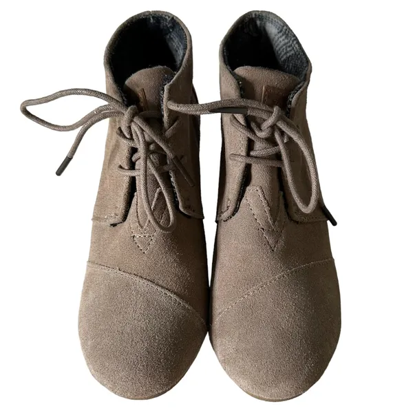 TOMS Ankle Booties Suede Leather Lace Up Wedges Women's‎ Shoes Size 8 - Image 4