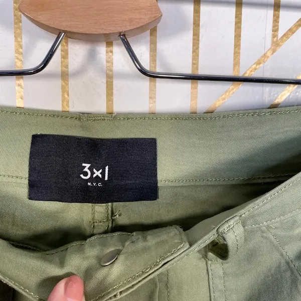 3x1 Simone Trouser Pants Cropped Side Slits Utility Chino Mid Rise Green 26‎ - Image 8