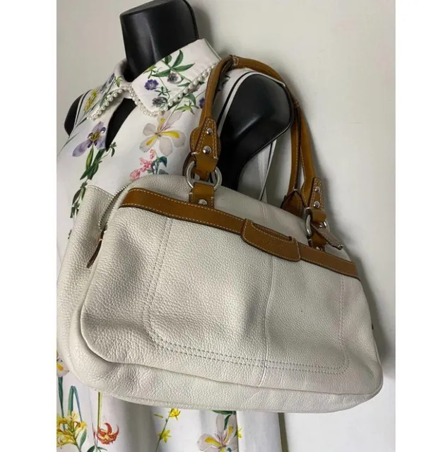 Coach Leather Medium Size White Brown Shoulder Bag - Image 12