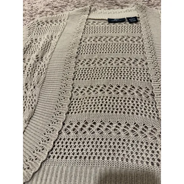 Lennie for Nina Leonard Open‎ Knit Short Sleeve Cardigan Shrug Beige Made in USA - Image 2