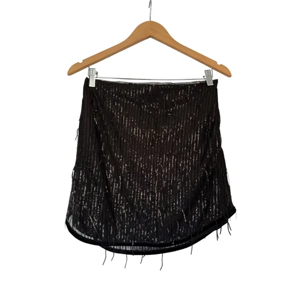 Avec Les‎ Filles Revolve Black Sequin Fringe Mini Skirt Party Size Small NEW - Image 4