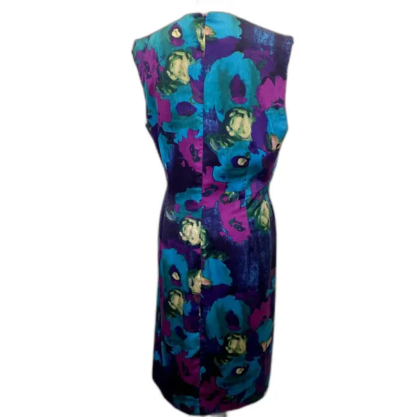 Lauren Ralph Lauren Satin Drape Front Ruched Dress‎ Floral Purple Teal Size 14 - Image 4