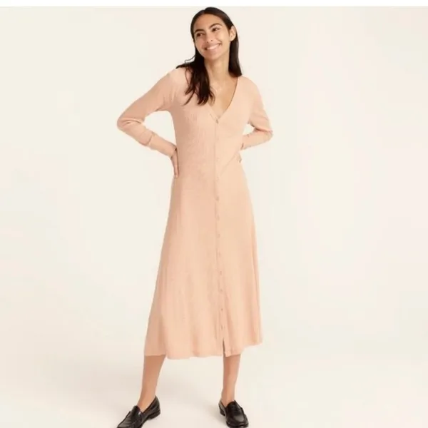 NEW J. Crew Women's Ribbed Button-Front Knit Midi Dress in Luxury Camel BA960 - Image 2