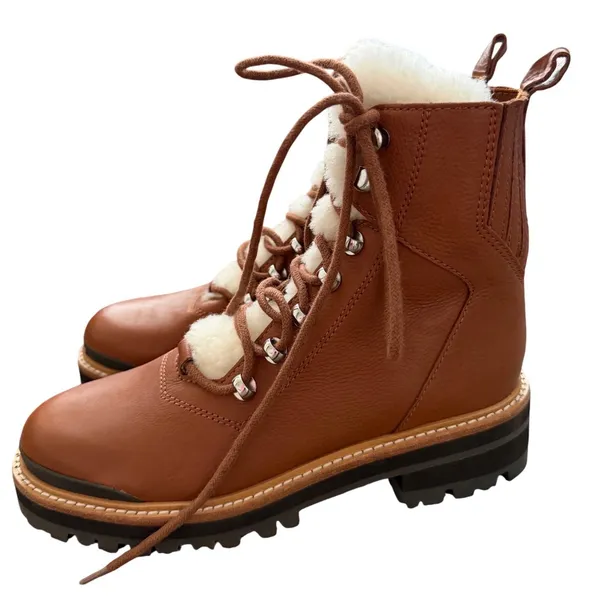 Marc‎ Fisher LTD Cognac Brown Leather Shearling Combat Winter Boots Size 6M NEW - Image 2