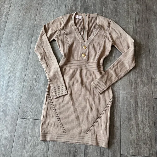 🍒AMTIOUS Elegant Tan Knit Dress - Image 4