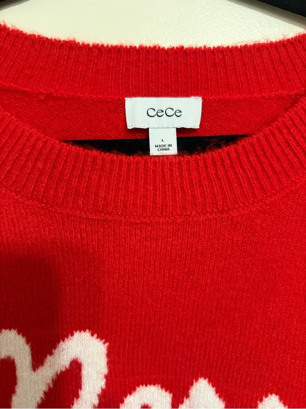CeCe Merry Christmas Sweater Red White Holiday Pullover NWT Size L - Image 5