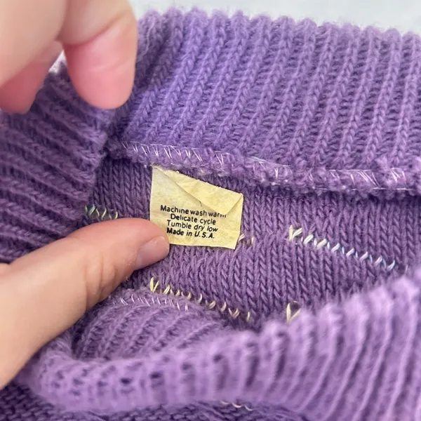 Vintage 80s Purple Womens Pullover Sweater Cardigan Made In USA Whimsy‎ Retro - Image 2