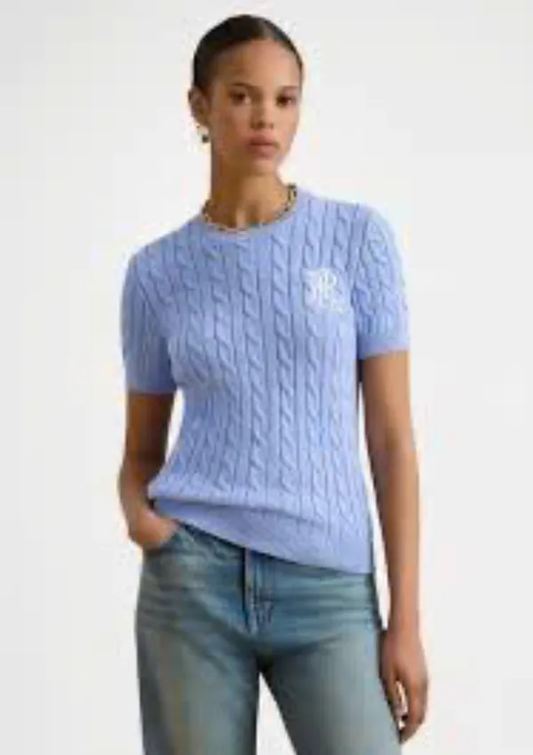 Ralph Lauren Light Blue Cable-Knit Crewneck Sweater Size M - Image 10