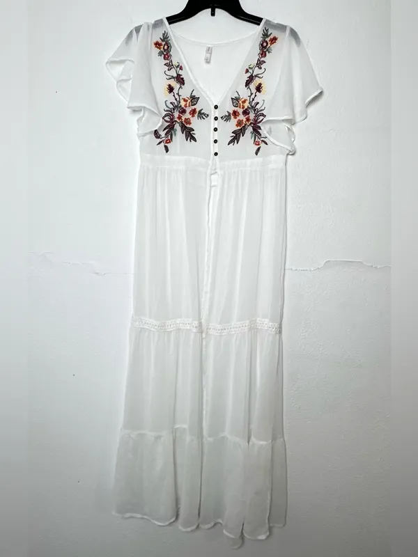Xhilaration Women’s S White Embroidered Floral Swim Coverup/Cardigan Long Sheer - Image 2