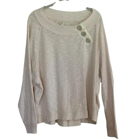 We The Free Free People Long Sleeve Top Womens L Cream Button Detail‎ Slouchy - Image 3