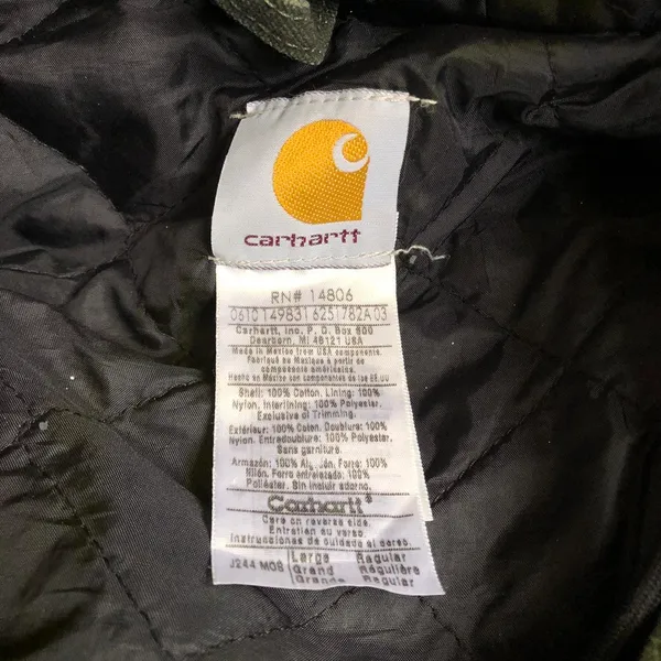 Carhartt Mens J244 MOS Canvas Full Zip Jacket Quilted Lining Insulated Green Sz L - Image 2