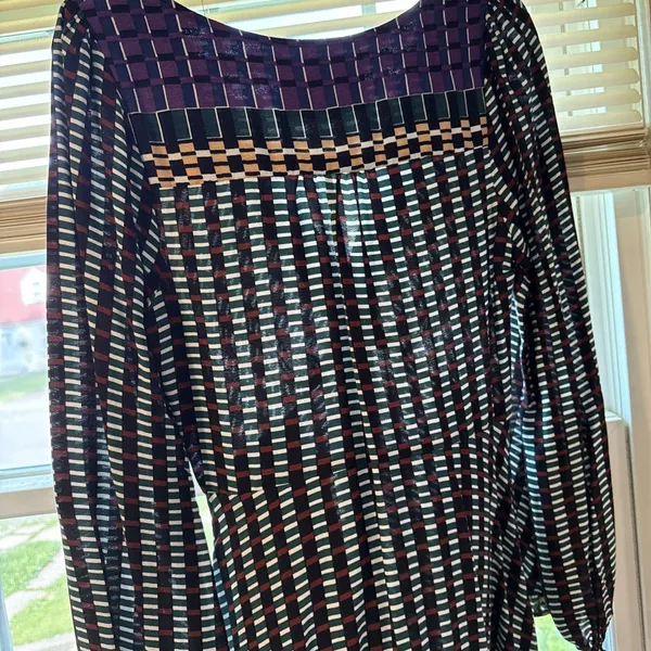 Maeve For Anthropologie Knee Length Dress Black Multi Color Long Sleeved Size 10 - Image 6