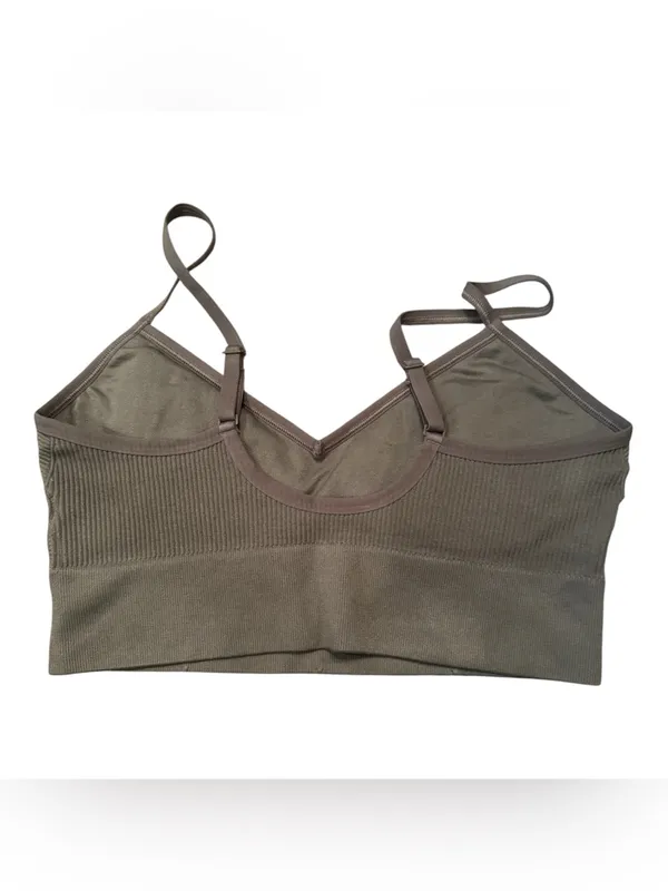 OFFLINE by Aerie Seamless Ribbed V-Neck Sports Bra Bralette Olive Green M - Image 3