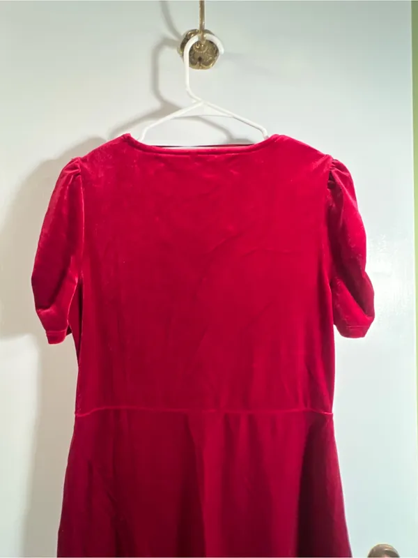 Time and Tru Womens Size Medium 8-10 V-Neck Puff Sleeve Velvet Velour Mini Dress - Image 10