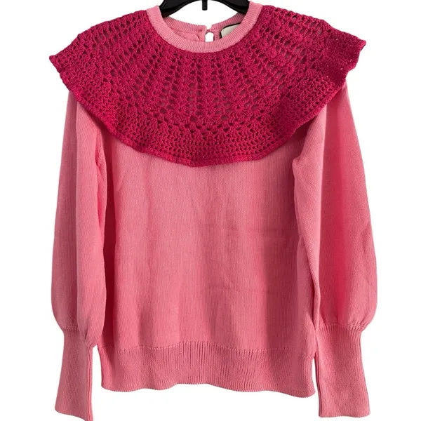 NWT Tuckernuck Mixed Berry Pink Crochet Bettina Sweater Size Medium - Image 2