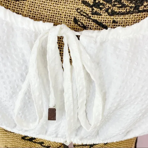Zara‎ Textured Cotton Linen Blend Smocked Back Peasant Crop Top White Large NWT - Image 6