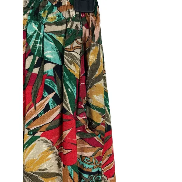 Sag Harbor Red Tropical Floral Pleated Elastic Waist Midi Skirt M 90s Office - Image 3