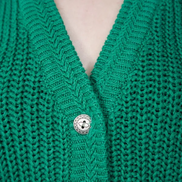 Vintage 80s Green Chunky Knit Cardigan Sweater - Image 5