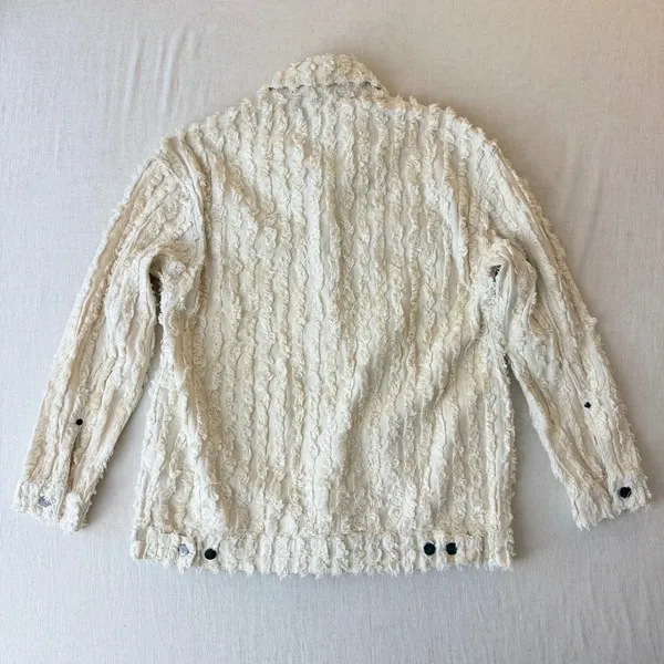 Pilcro Fluffy Corduroy Trucker Jacket Womens Large Cream Frayed Fringe NWOT - Image 11