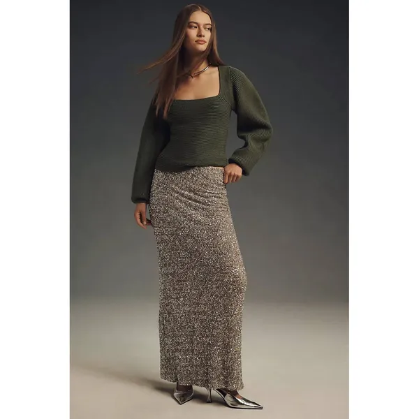 Maeve Green Square Neck Wide-Sleeve Sweater XXS - Image 4